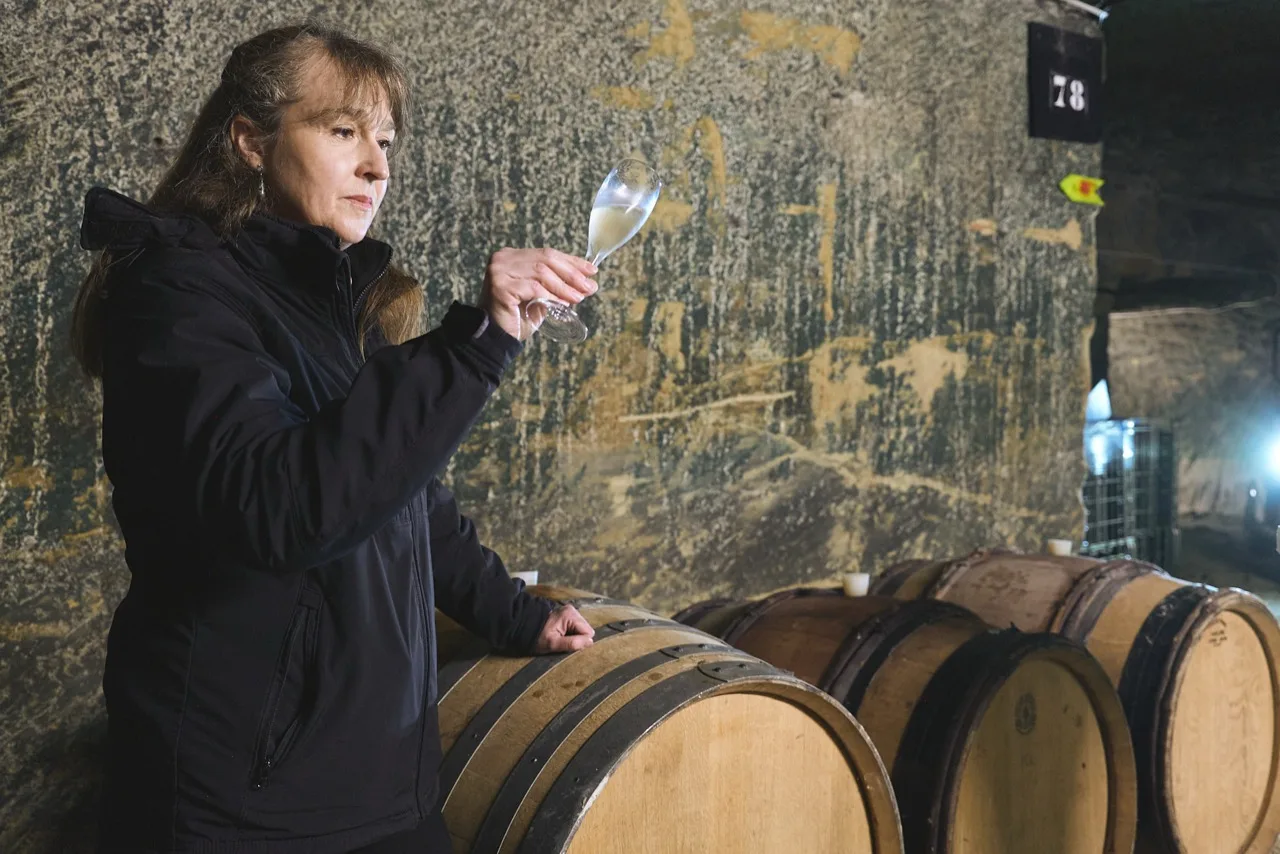 Oenologue SVPé en prélèvement pour analyse du vin de base